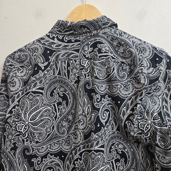 Lauren Ralph Lauren Women Boho Chic Black White Paisley Non-Iron Button-Up Top L - Picture 7 of 11